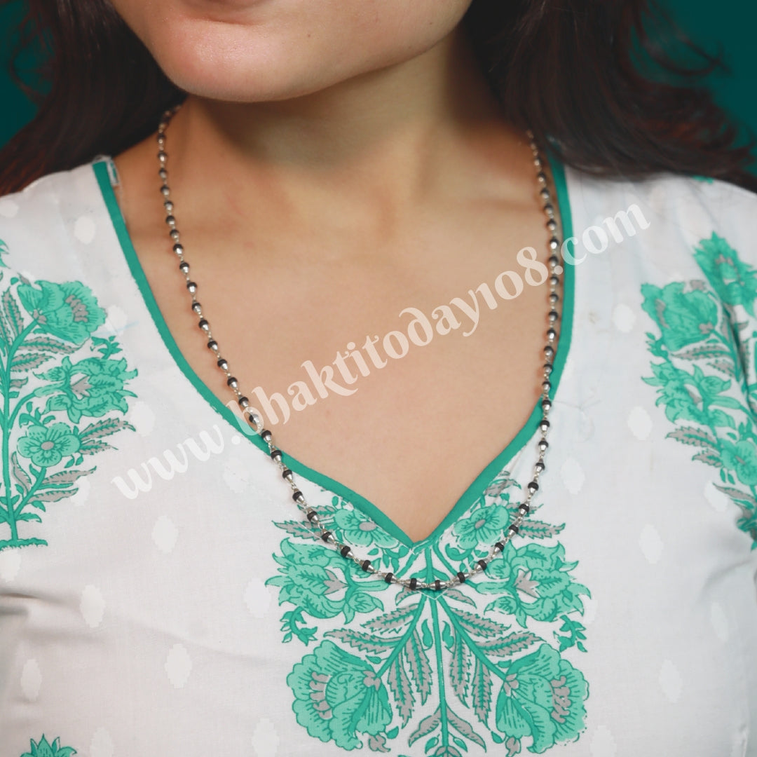 Silver Accents Black Tulsi Bead Necklace | Hindu Prayer Mala Style Jewelry