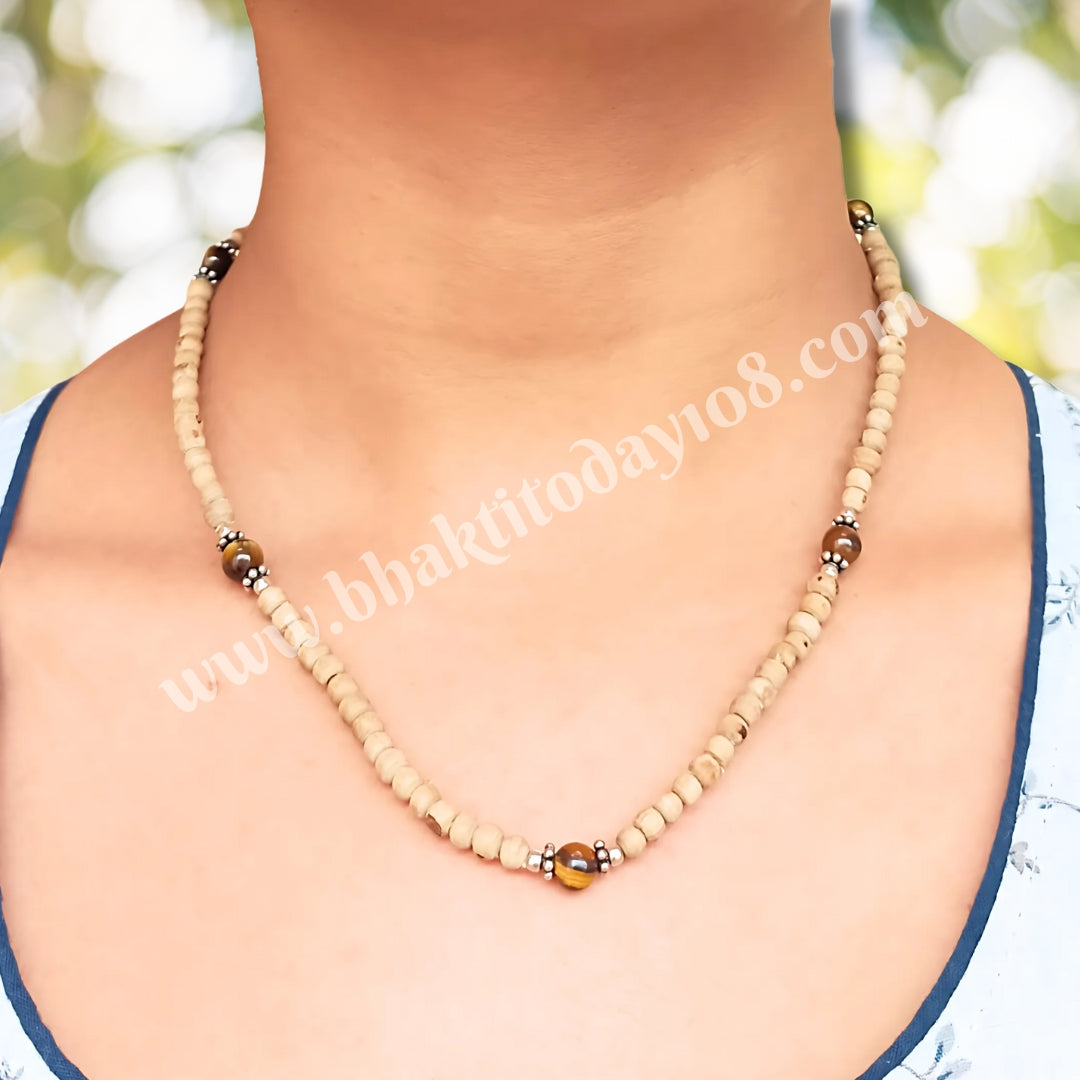 Silver Tulasi Mala with Protective Tiger Eye Stones