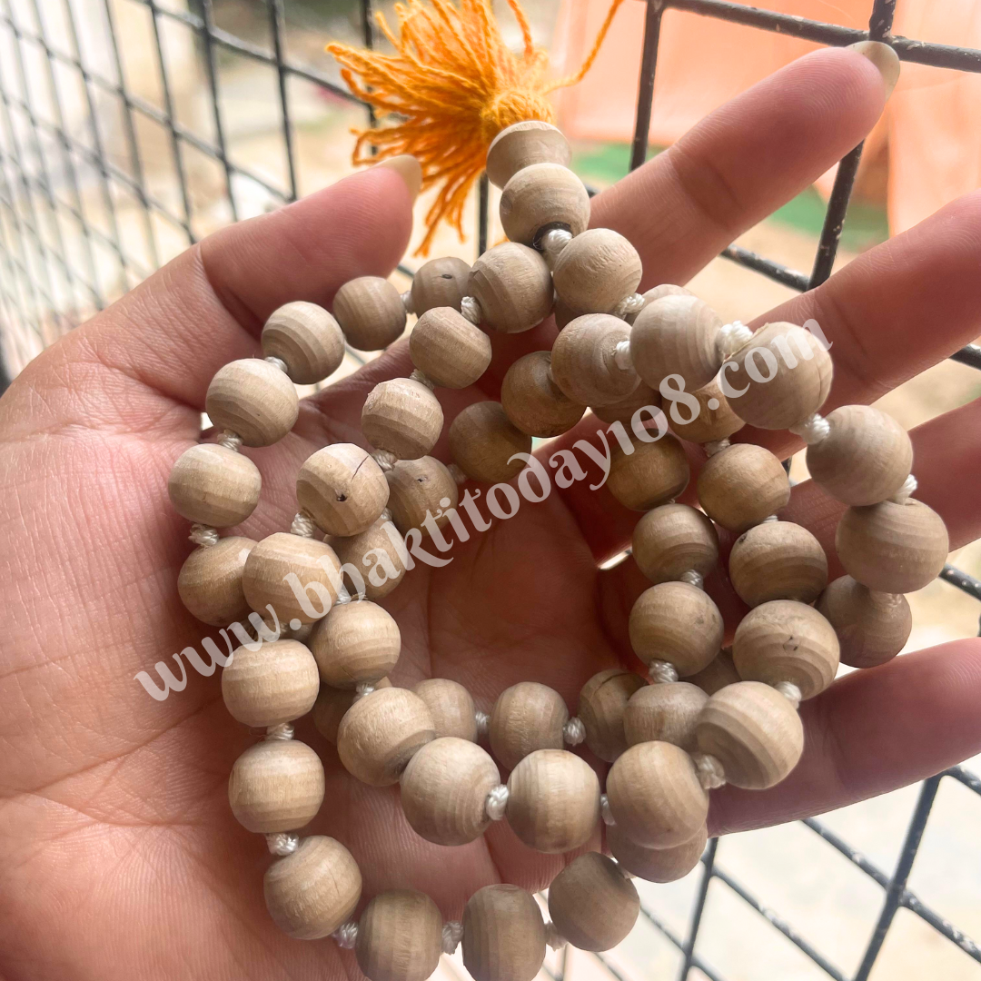 54 Beads Tulsi Japa Mala – sacred Tulsi wood chanting beads designed for meditation, mantra repetition, and spiritual discipline.