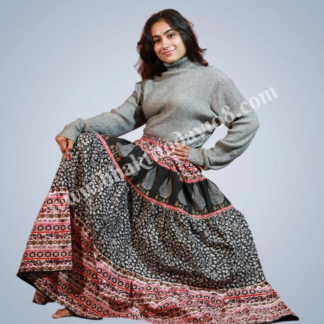 Cotton Gopi Skirt featuring a traditional, flowy design made from soft, breathable cotton fabric, perfect for comfortable, elegant wear with intricate patterns or embroidery.