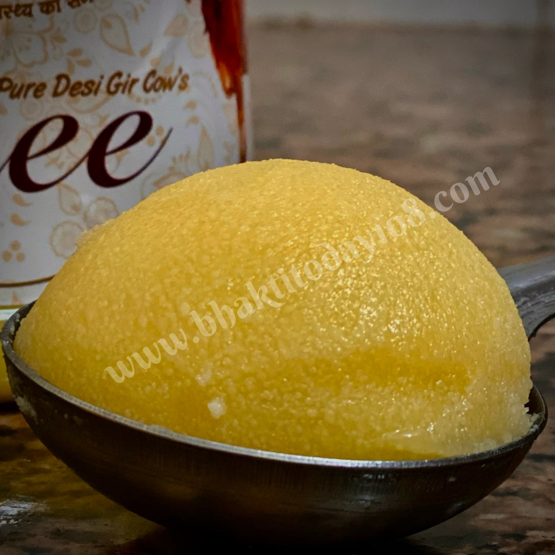Pure Desi Gir Cow Ghee in 1 litre jar – ghee made from grass-fed Gir cow milk using traditional method.
