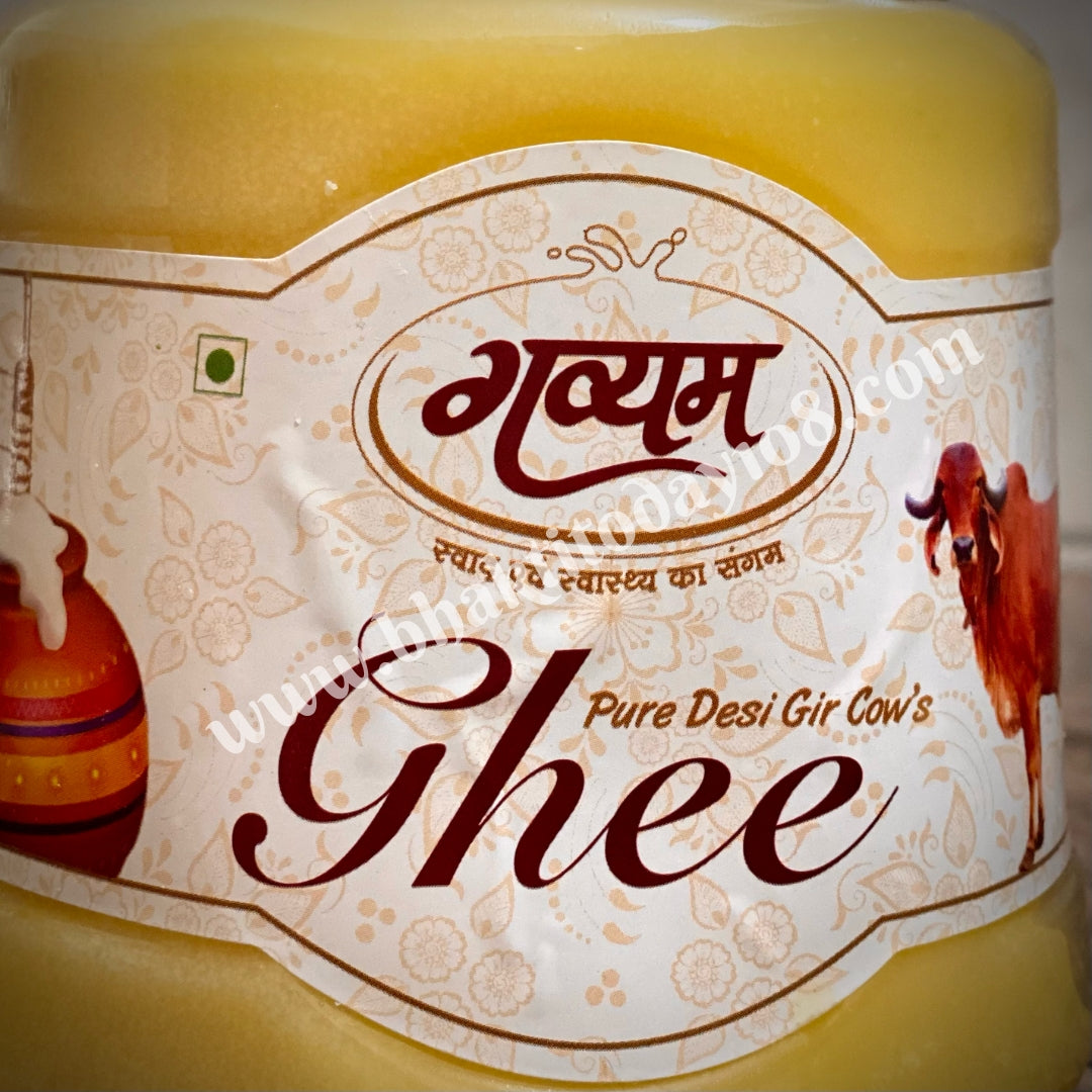 Pure Desi Gir Cow Ghee in 1 litre jar – ghee made from grass-fed Gir cow milk using traditional method.