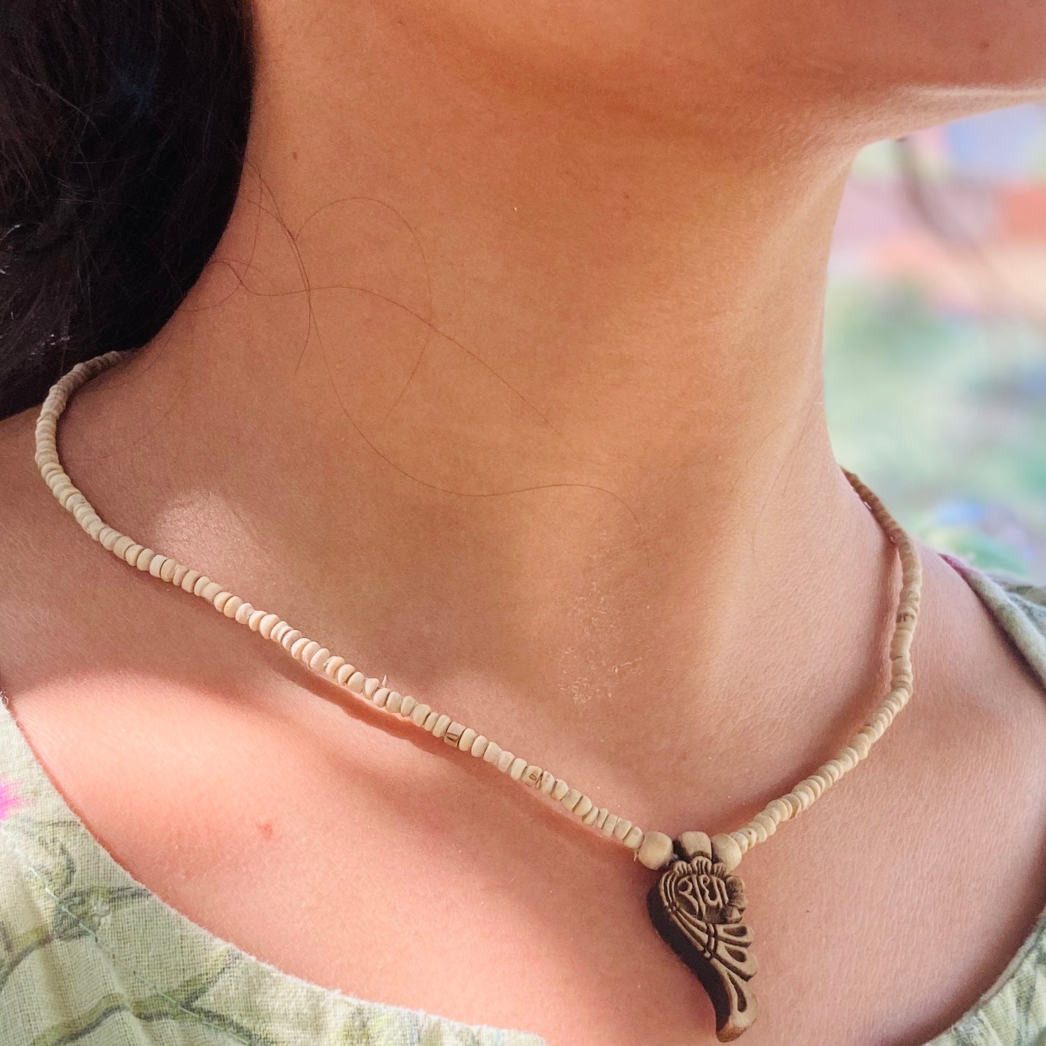 Radha Naam Tulsi Mala with engraved Tulsi wood locket handcrafted in Vrindavan