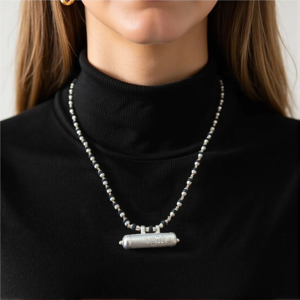 Black Tulasi Mala with Pure Silver Narasimha Kavach