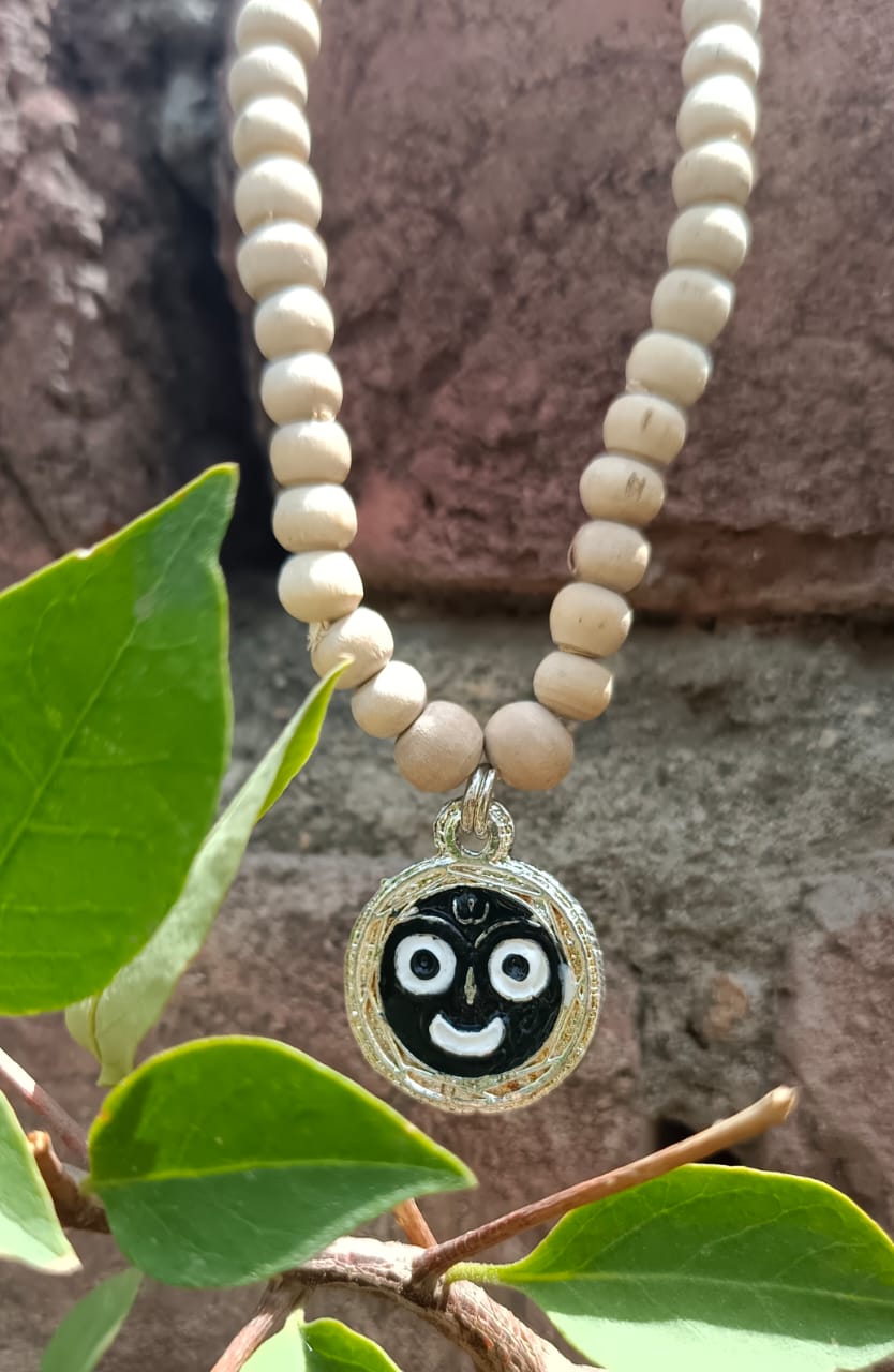 Jagannath Tulsi Mala with Pure Vrindavan Tulsi Beads & Jagannath Locket – A Sacred Protection Kavach for Bhakti, Meditation & Spiritual Shielding.