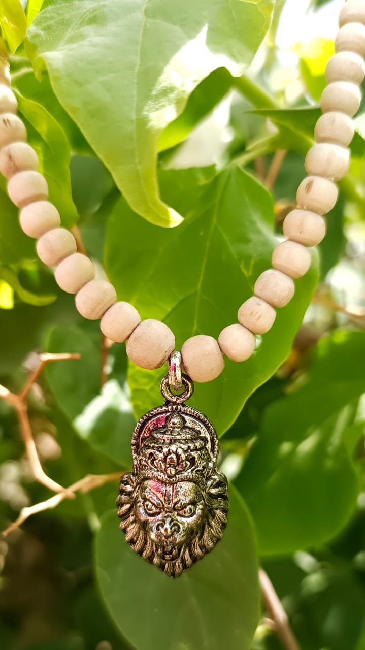 Handcrafted Design 3 Narasimha Tulsi Mala with Pure Vrindavan Tulsi Beads, Narasimha Protection Locket, Spiritual Jewelry for Evil Eye Protection & Mantra Meditation