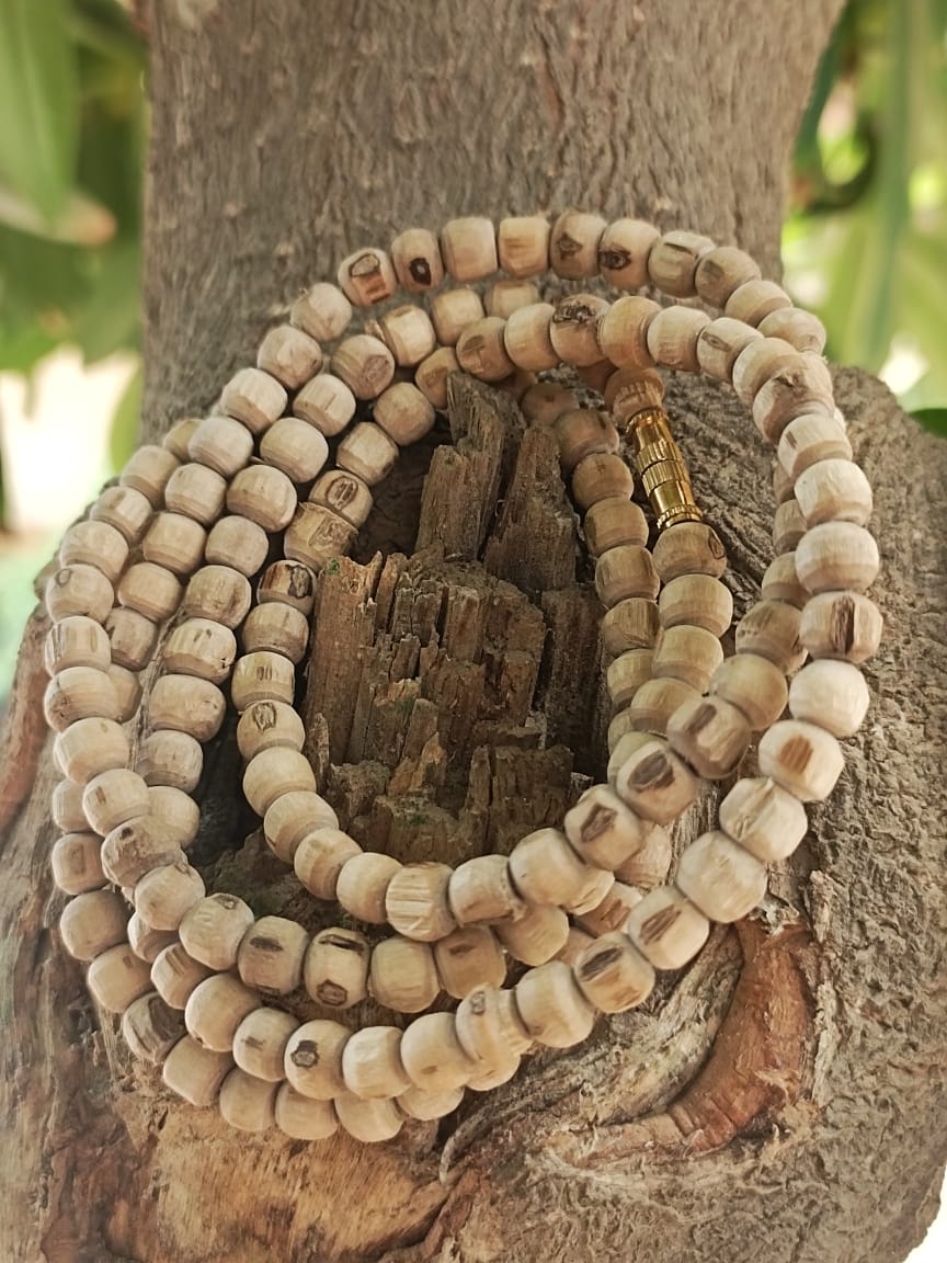 Goswami Tulsi Kanthi Mala made from pure Tulsi beads, traditional Vaishnava neck mala for Krishna devotees, 33-34 inches in length.