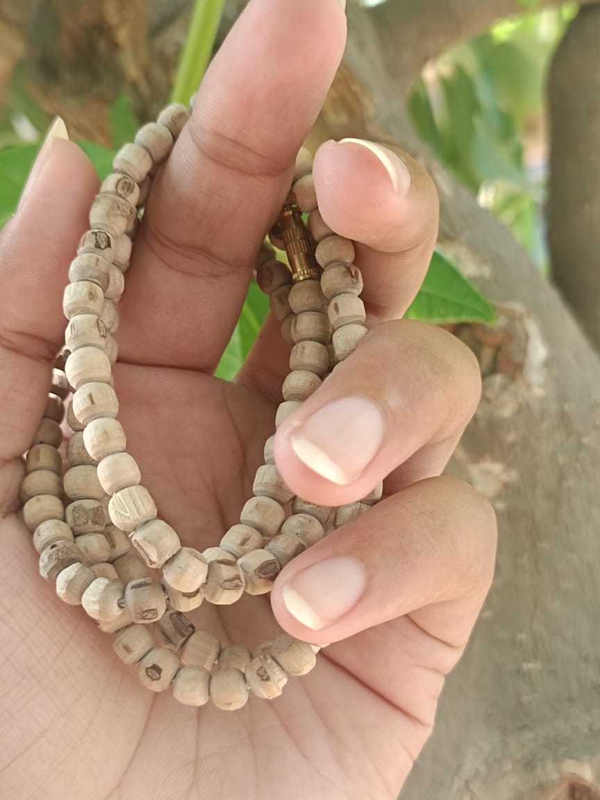 Goswami Tulsi Kanthi Mala made from pure Tulsi beads, traditional Vaishnava neck mala for Krishna devotees, 33-34 inches in length.