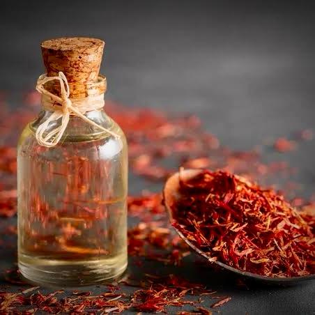 Pure Saffron Oil – 10ml alcohol-free natural oil made in Vrindavan, ideal for Deity massage, pooja, and spiritual rituals with rich saffron aroma.