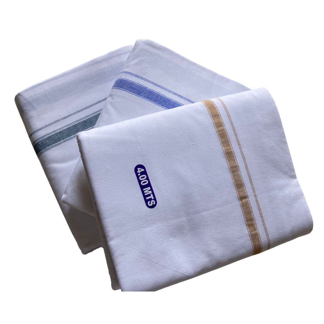 Traditional men's cotton dhoti made from soft, breathable fabric, featuring a simple and elegant design ideal for religious ceremonies, festivals, or everyday ethnic wear.