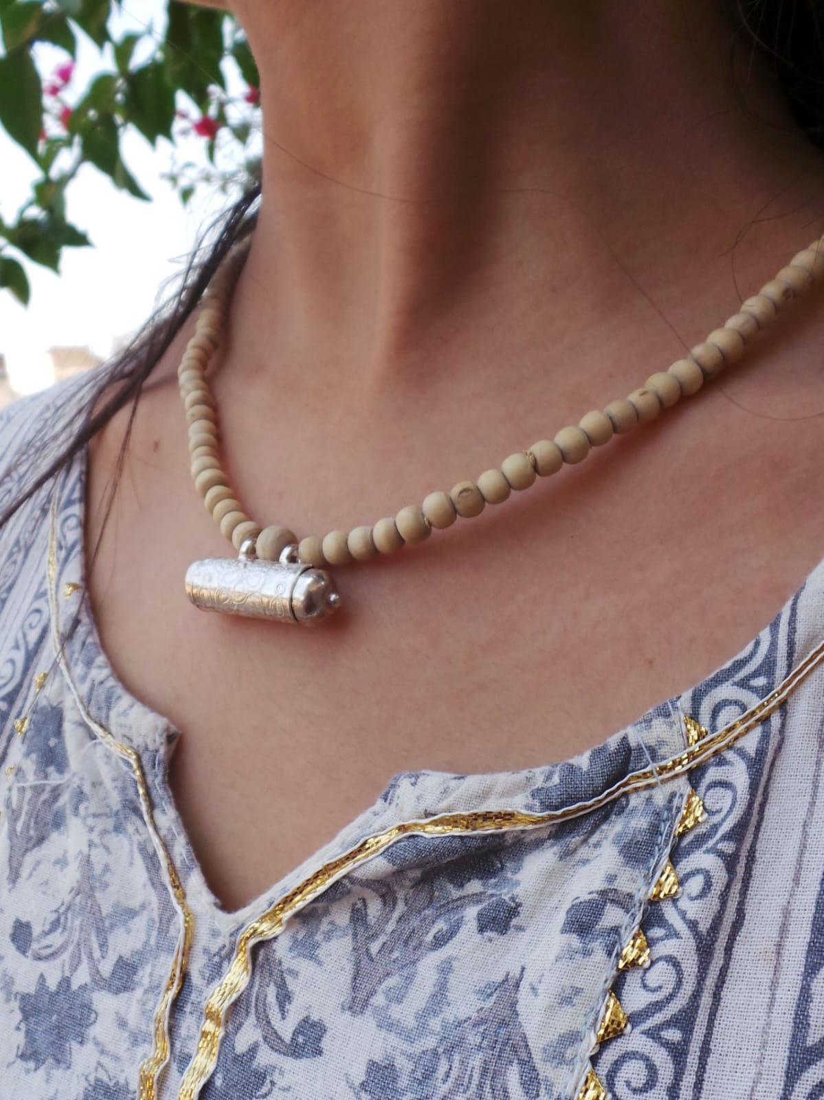 Mayapur Narasimha Tulsi Mala with Narasimha Kavach Locket – Handcrafted from pure Vrindavan Tulsi beads, offering divine protection and spiritual strength.